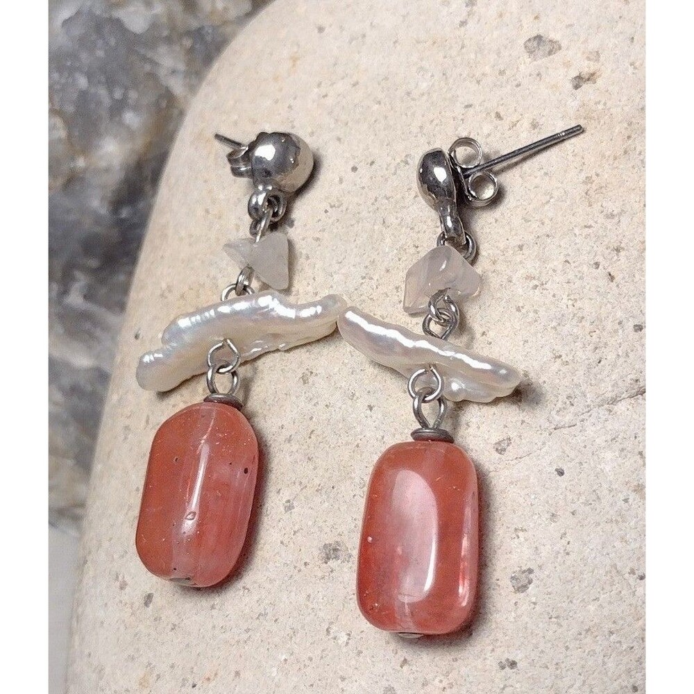Golden Sunstone Baroque Pearl Crystal Earrings